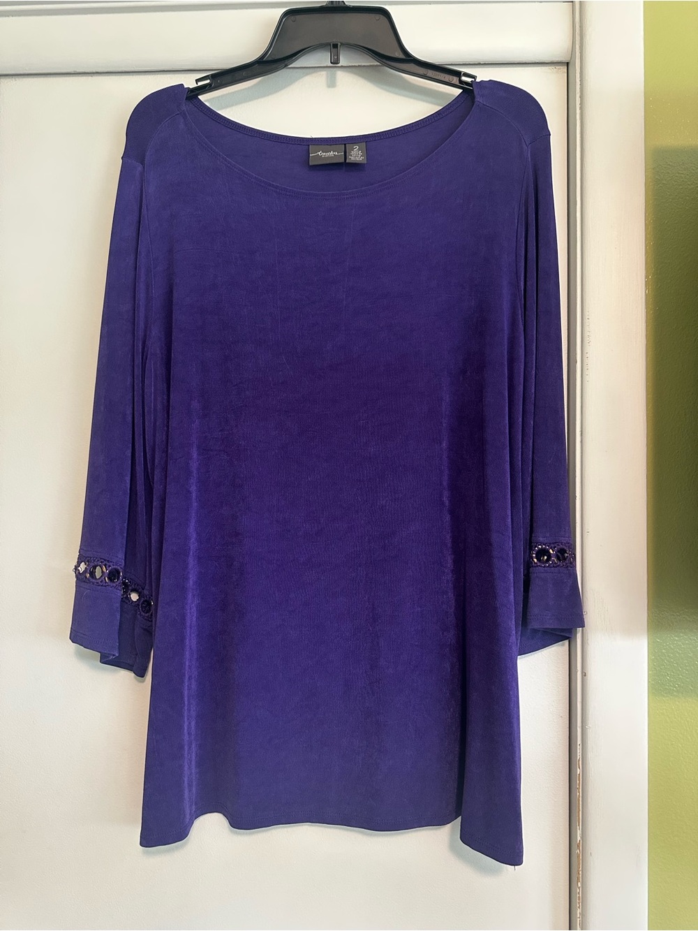 Chico's Deep Purple Long Sleeve Tunic with Embellished Cuffs